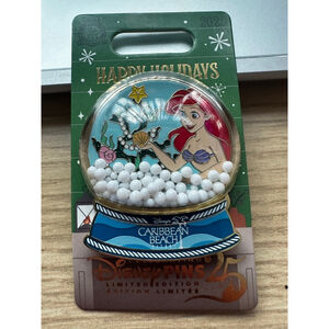 DISNEY CARIBBEAN BEACH CHRISTMAS SNOW GLOBE ARIEL LITTLE MERMAID PIN